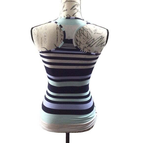 Women’s Lululemon Cool Racerback Discovery White Stripe Deep Indigo‎ Tank - Picture 2 of 6